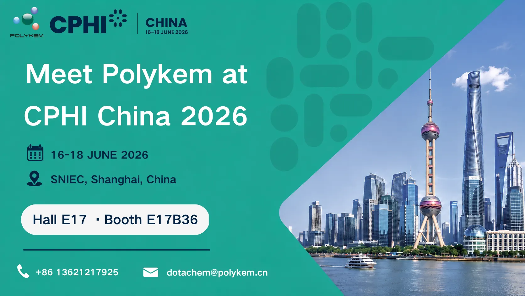 Polykem zal exposeren op CPHI & PMEC China 2026